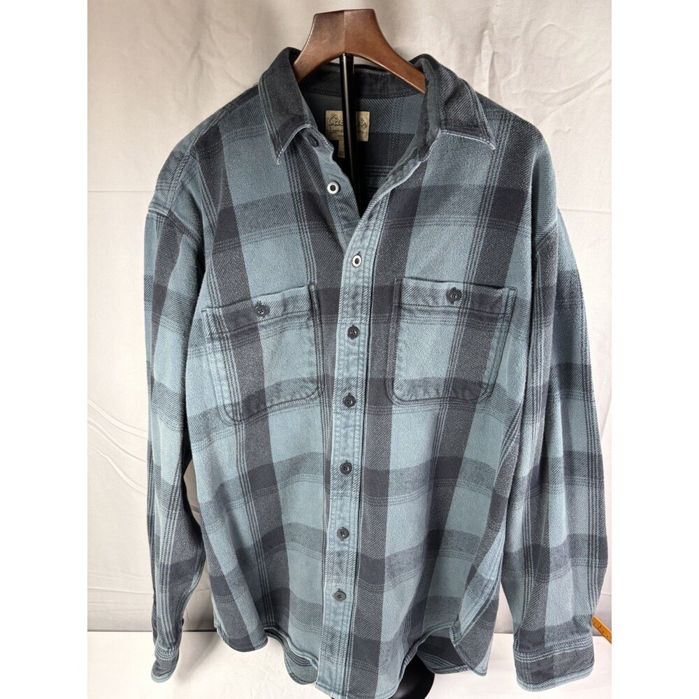 CABELAS Heavyweight Flannel Shirt XLT Cotton Plaid Blue Camping/ Hunting, Nice